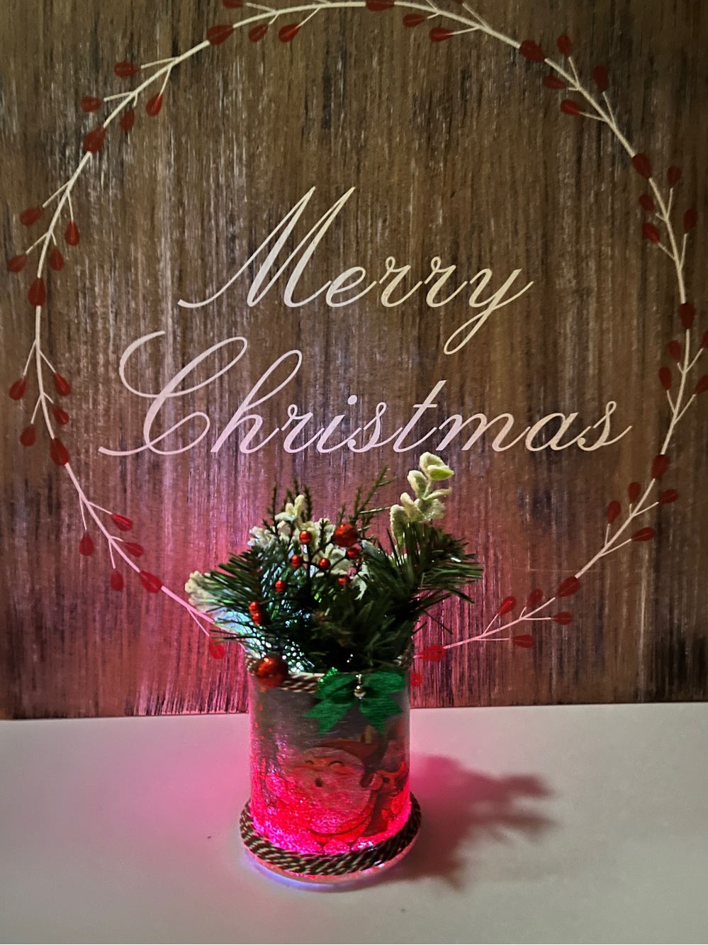 Holiday LED Mini Floral Arrangement with Red and Green Accents